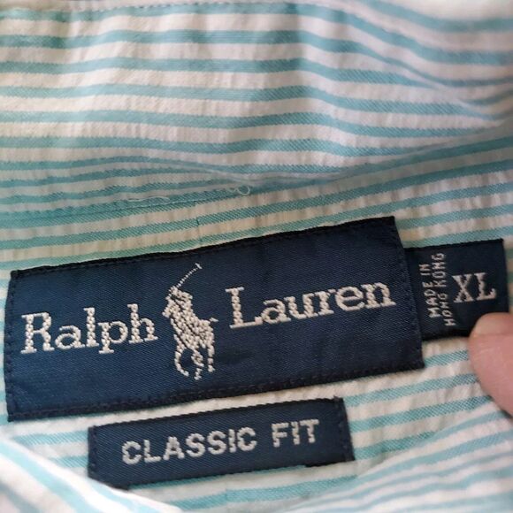 Ralph Lauren Shirt Mens Extra Large Blue Button Up short Sleeve Seersucker - Picture 5 of 9